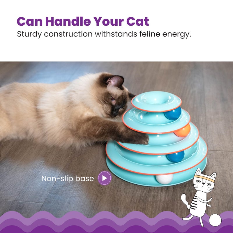 Catstages Chase Meowtain 4-Tier Interactive Cat Track Toy â€“ 4 Spinning Balls, Non-Slip Base, Ideal for Indoor Cats, Blue - Image 4
